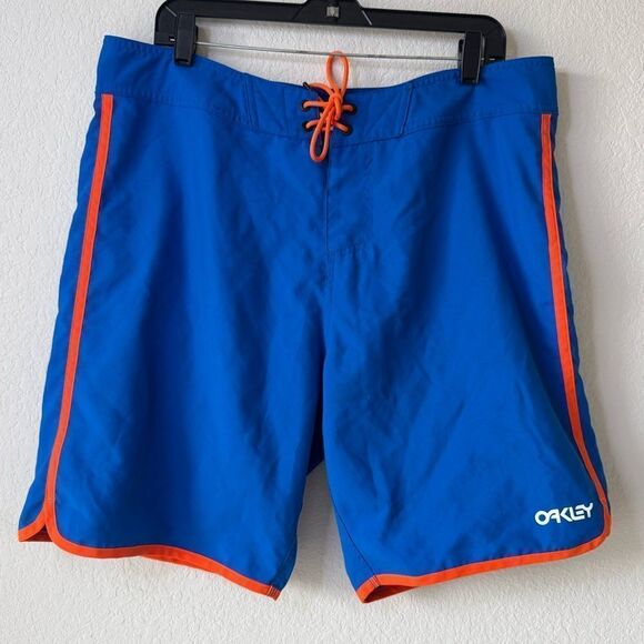 Oakley Boardshorts Men’s 36 Blue & Orange Tie Front Water-Repellent Surf Shorts - Picture 1 of 11